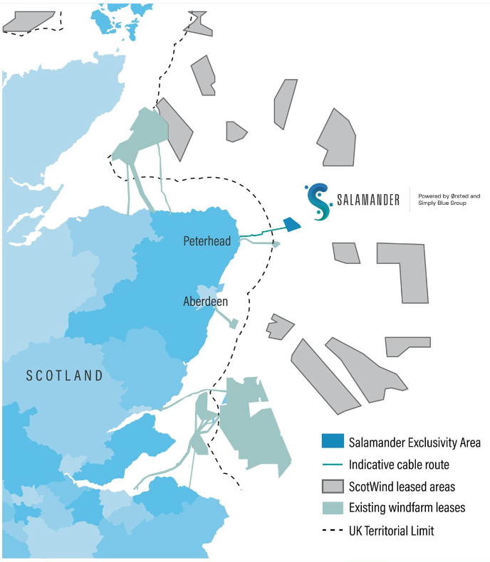Map of Salmander areas on coast of scotland